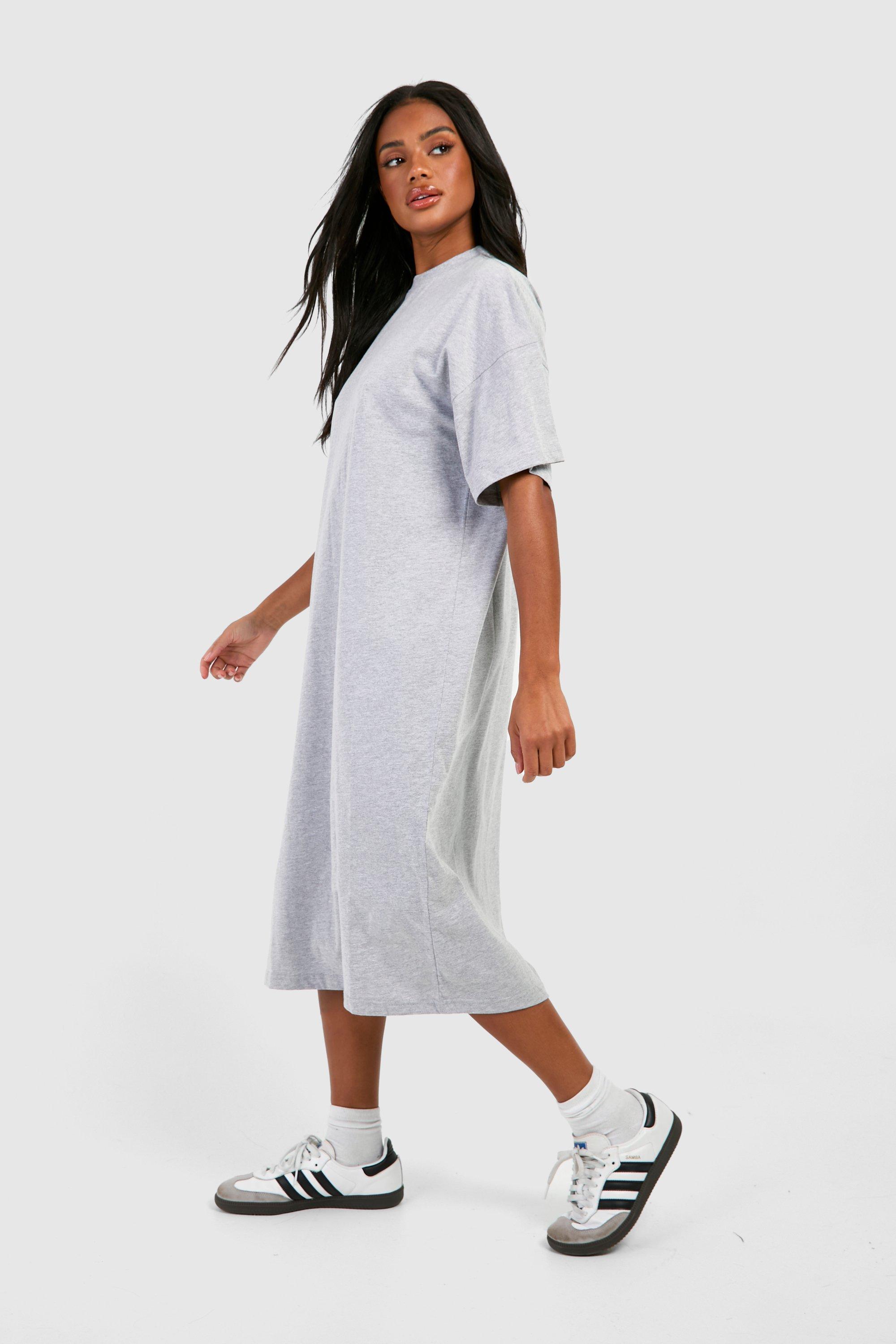 boohoo Cotton Super Oversized Midi T Shirt Dress Grey Size 4